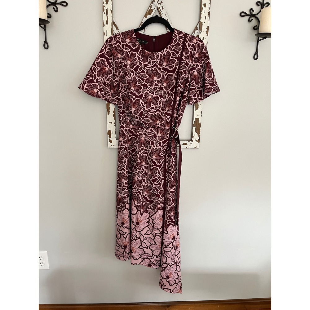Ted‎ Baker London Indigoo Floral Asymmetrical Hem Size 2 EUC
